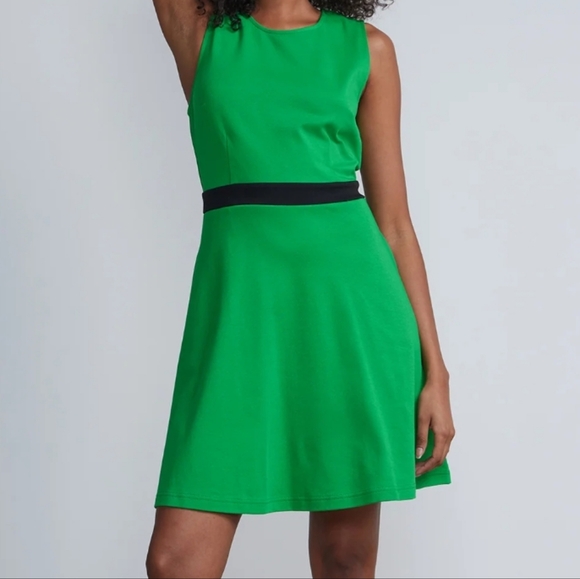 NY&C Women's Green Black Button-Back Flare Cotton Dress Size M - Picture 1 of 6